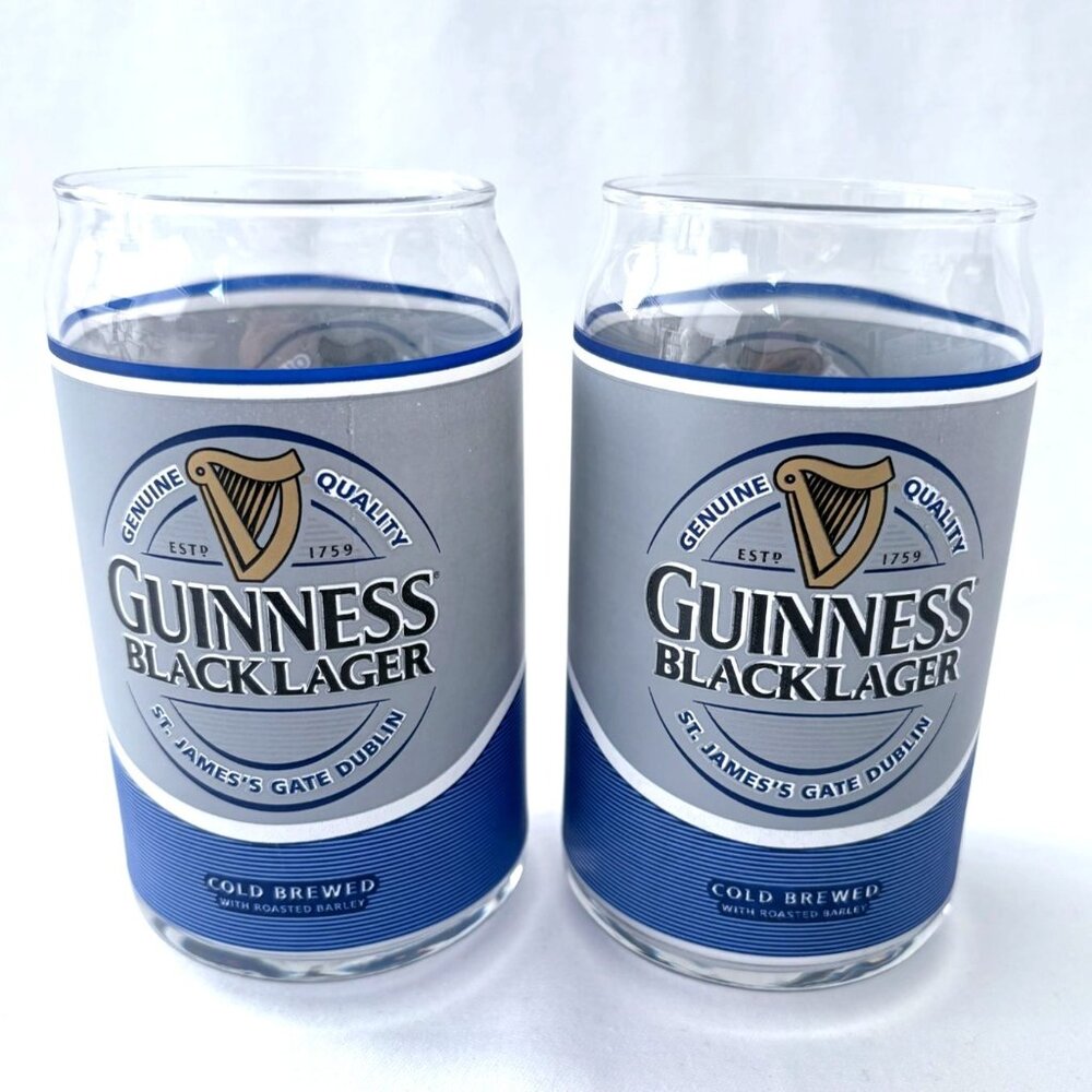 Guinness Black Lager Cold Brewed Can Shaped 16 Oz‎ Glasses Set of 2